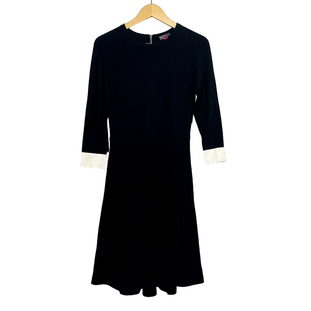 Vince Camuto Knit 3/4 Sleeve Flare Dress Black White Modest Casual - XS
